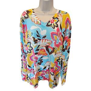 NWT Printed V-Neck Sweater bright colorful floral pullover XXL 2XL casual winter